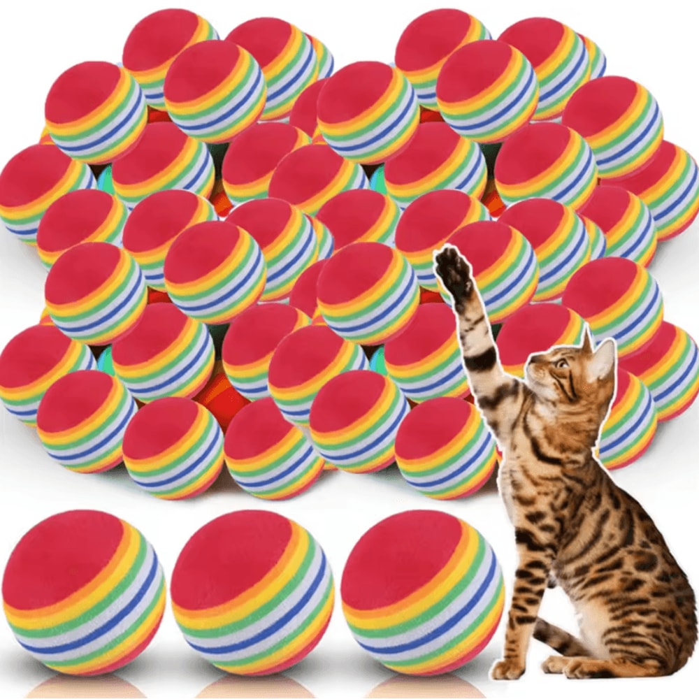 RainbowBounce EVA Cat Toy Balls Interactive Chew Chase Play Set 0