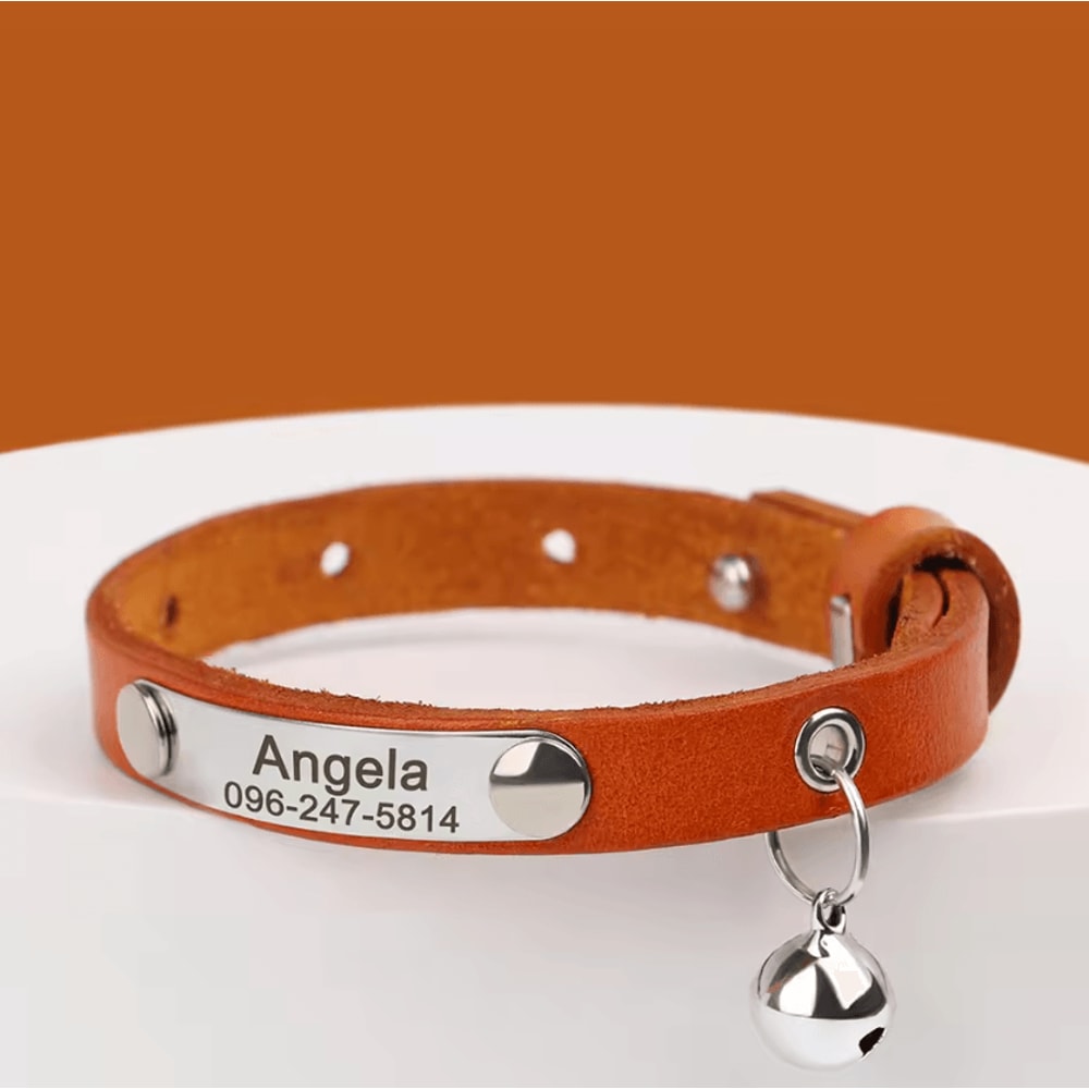 LuxeTag Personalized Leather Cat Collar With Engraved ID Bell 2