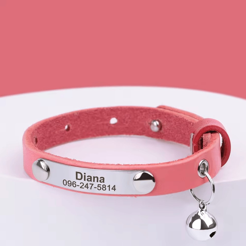 LuxeTag Personalized Leather Cat Collar With Engraved ID Bell 3