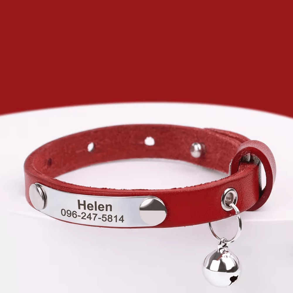 LuxeTag Personalized Leather Cat Collar With Engraved ID Bell 4