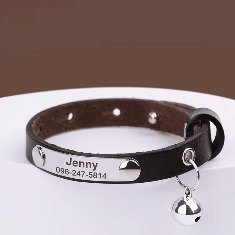 LuxeTag Personalized Leather Cat Collar With Engraved ID Bell 5