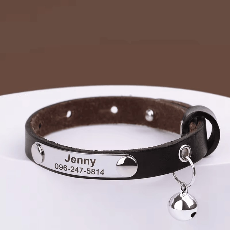 LuxeTag Personalized Leather Cat Collar With Engraved ID Bell 5