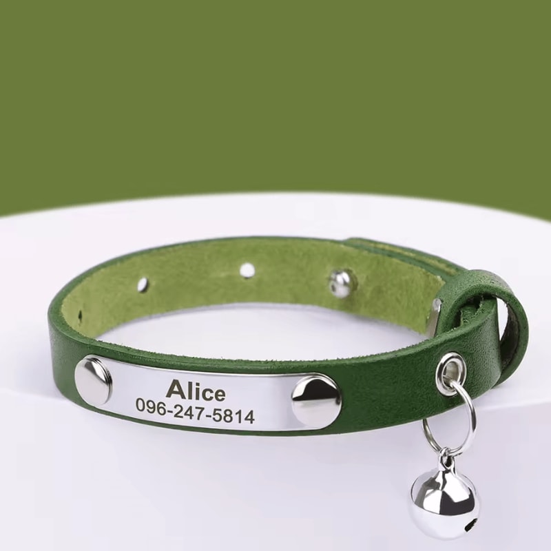 LuxeTag Personalized Leather Cat Collar With Engraved ID Bell 6