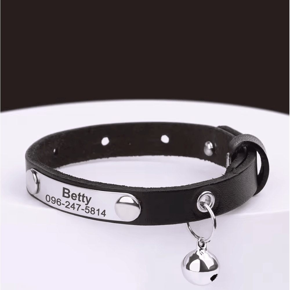 LuxeTag Personalized Leather Cat Collar With Engraved ID Bell 7
