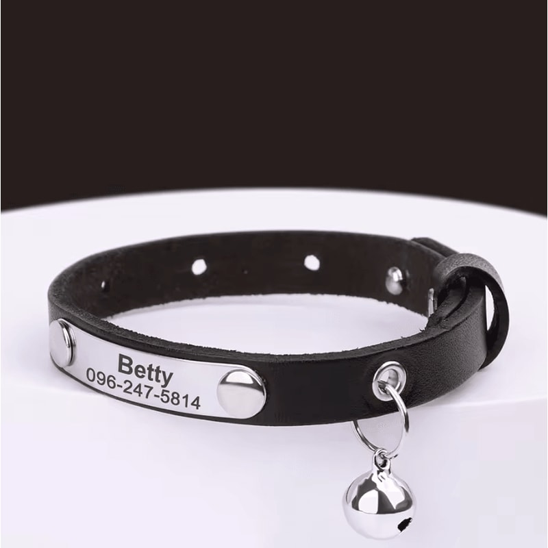 LuxeTag Personalized Leather Cat Collar With Engraved ID Bell 7
