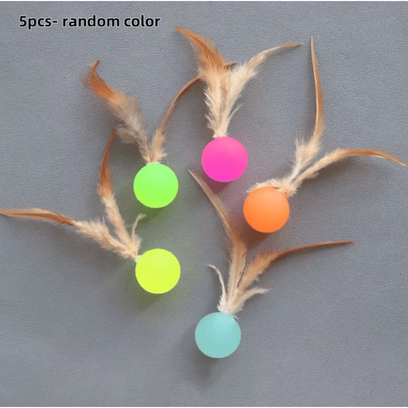 FeatherBounce Elastic Ball Cat Toy Interactive Chase Pounce Fun 0