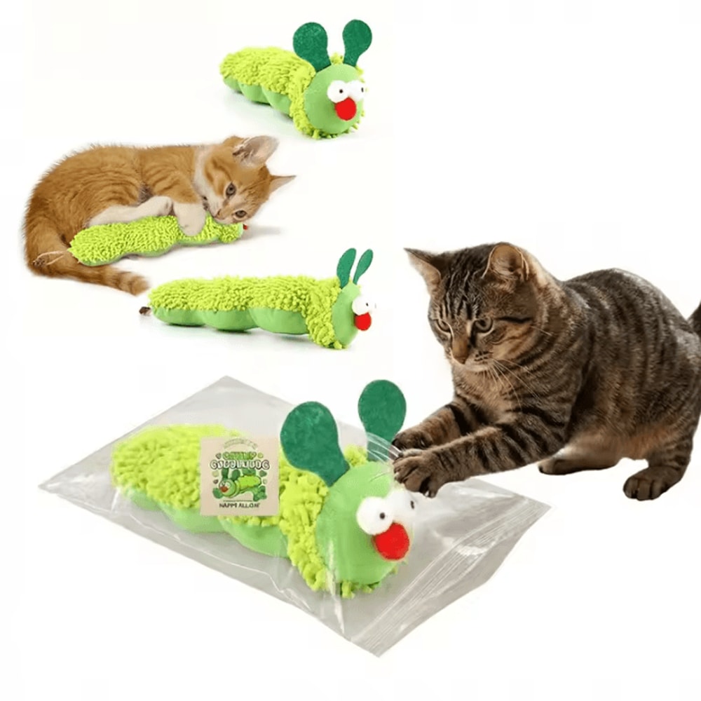 Green Caterpillar Catnip Plush Toy Interactive Teeth Cleaning Toy For Indoor Cats 0