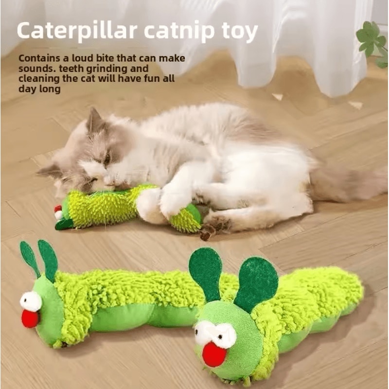 Green Caterpillar Catnip Plush Toy Interactive Teeth Cleaning Toy For Indoor Cats 3