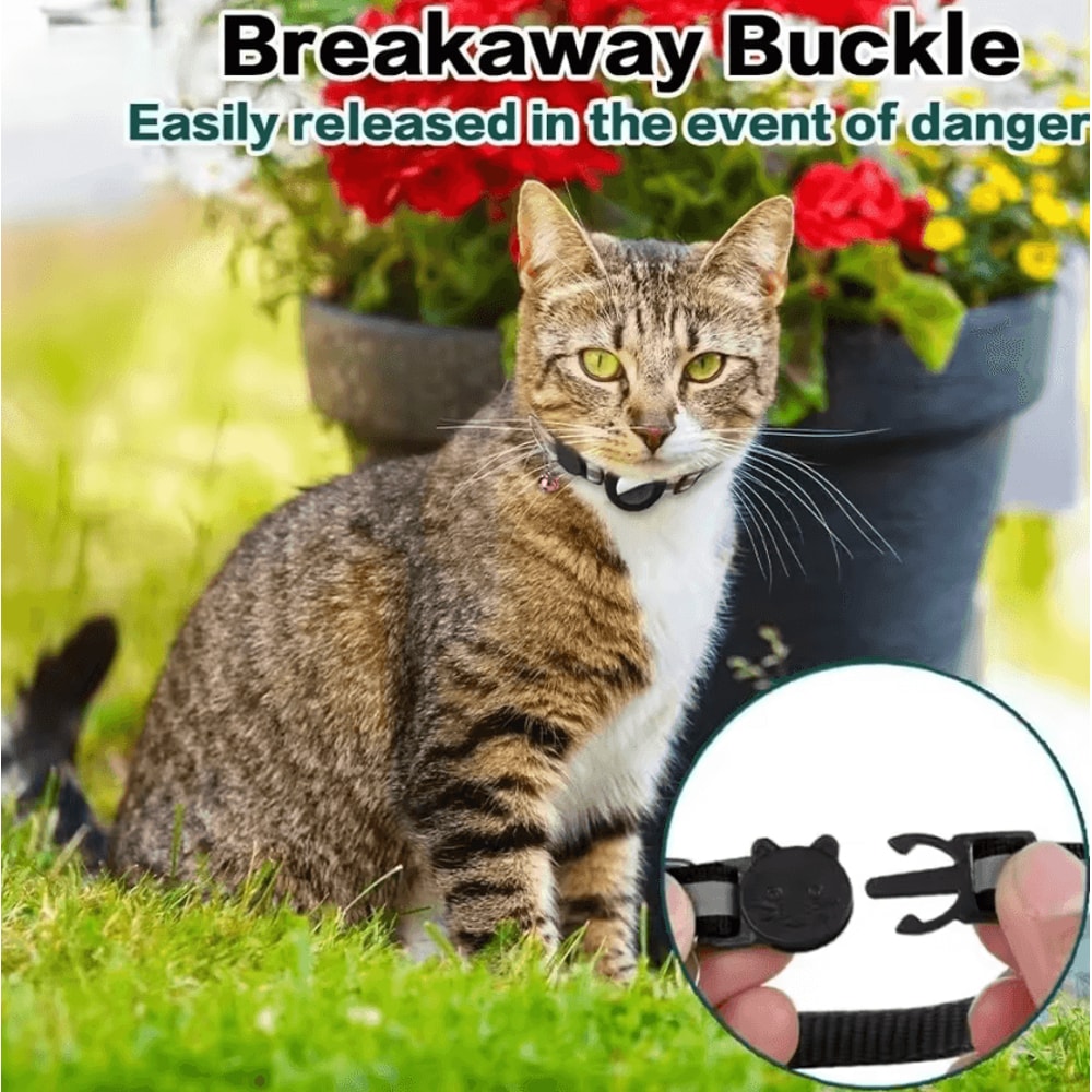Reflective AirTag Cat Collar With Bell Breakaway GPS Holder Collar For Cats 1