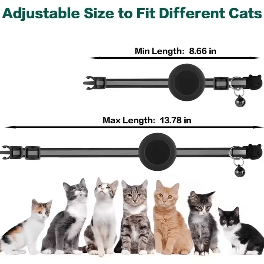 Reflective AirTag Cat Collar With Bell Breakaway GPS Holder Collar For Cats 2