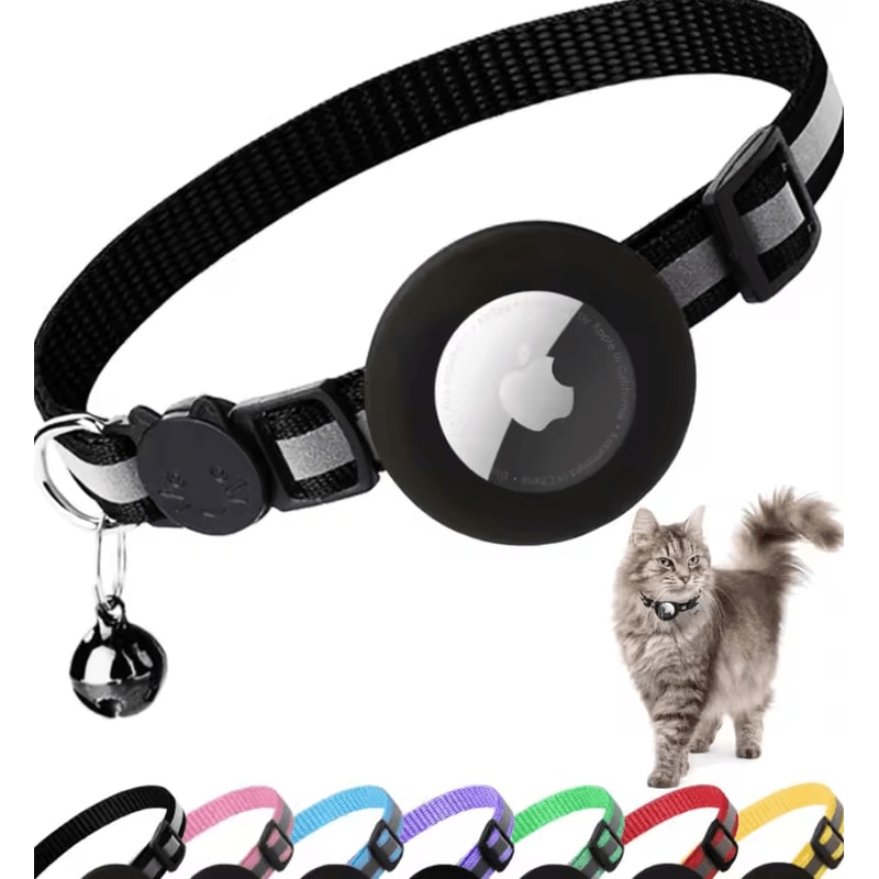 Reflective AirTag Cat Collar With Bell Breakaway GPS Holder Collar For Cats 3