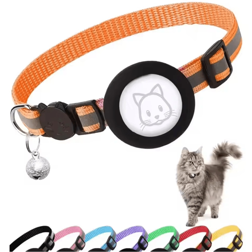 Reflective AirTag Cat Collar With Bell Breakaway GPS Holder Collar For Cats 5