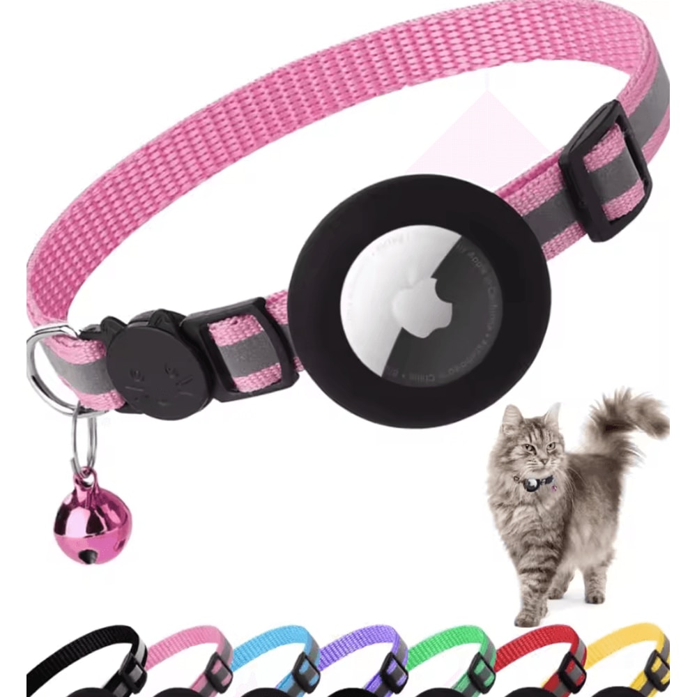 Reflective AirTag Cat Collar With Bell Breakaway GPS Holder Collar For Cats 6
