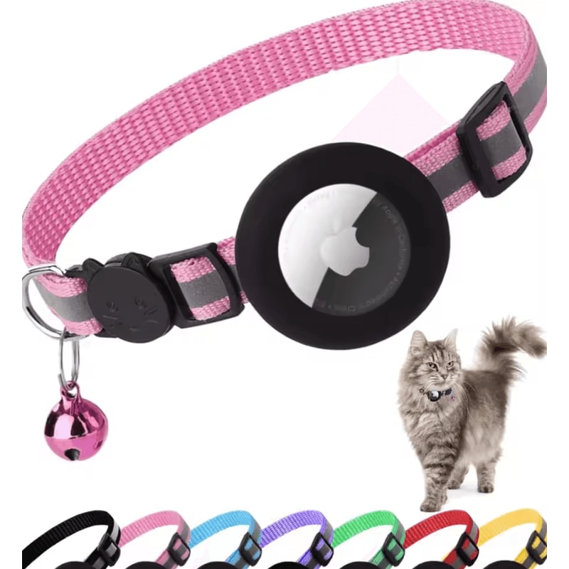 Reflective AirTag Cat Collar With Bell Breakaway GPS Holder Collar For Cats 6