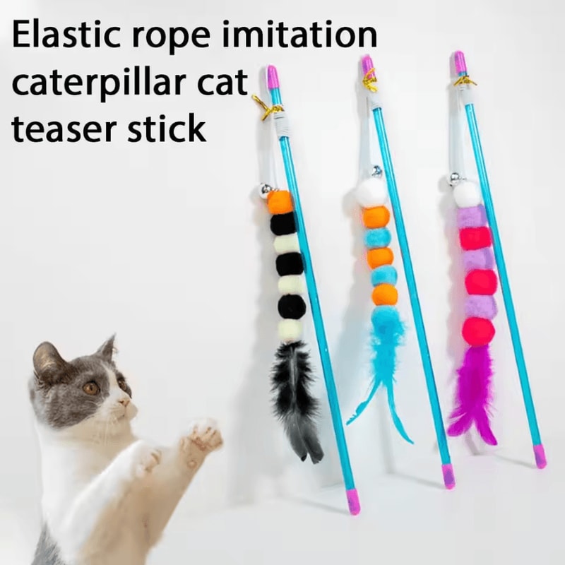 Caterpillar Cat Teaser Wand Toy Interactive Chase Hunting Toy For Indoor Cats 0