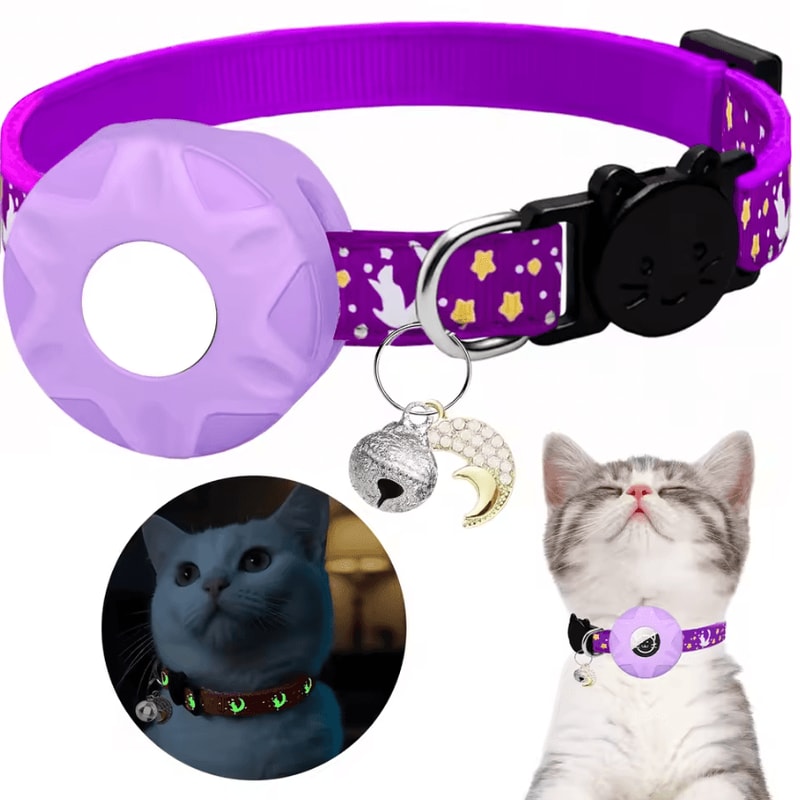 Glow Moon AirTag Pet Collar Reflective Breakaway Tracking Collar For Cats Small Dogs 3