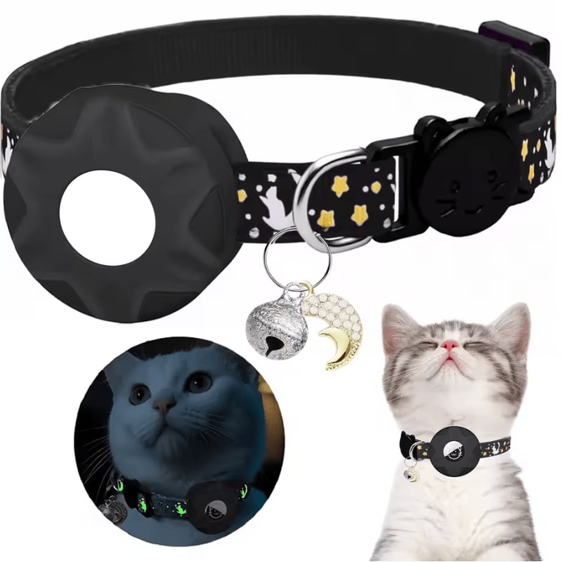 Glow Moon AirTag Pet Collar Reflective Breakaway Tracking Collar For Cats Small Dogs 5