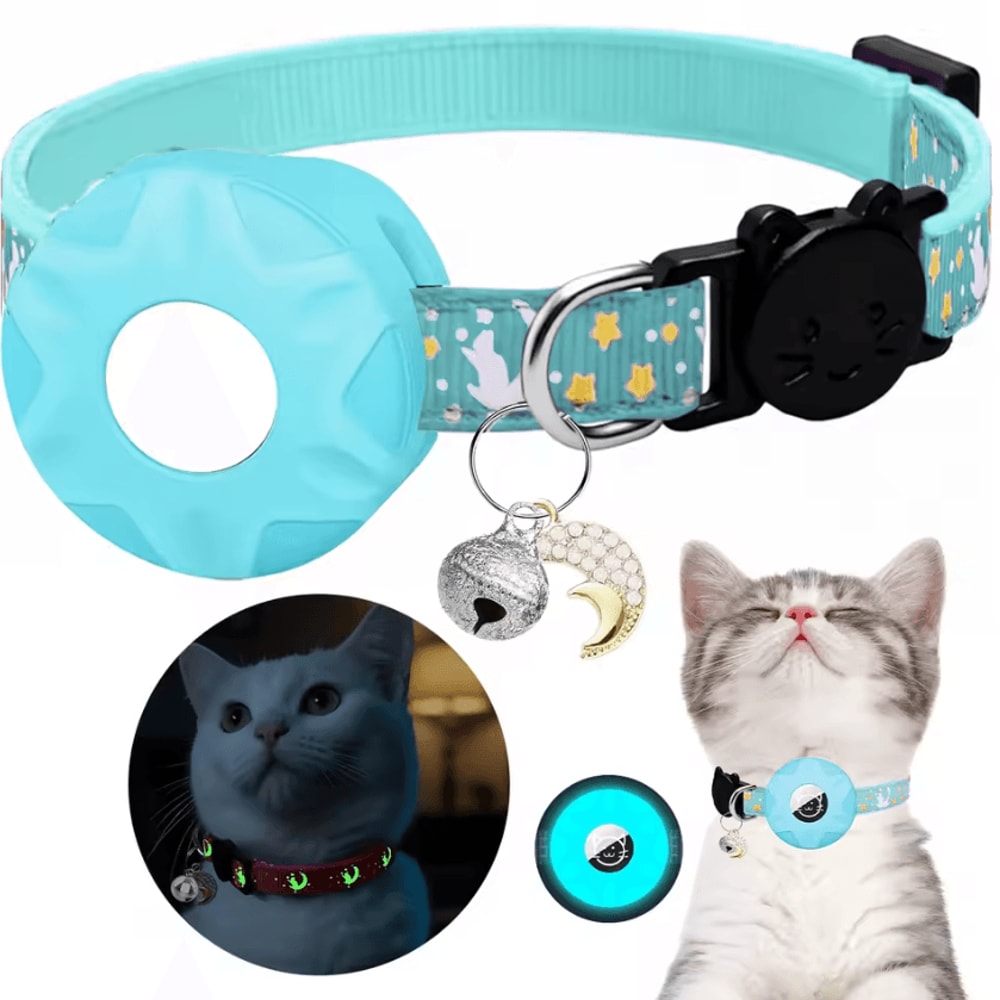 Glow Moon AirTag Pet Collar Reflective Breakaway Tracking Collar For Cats Small Dogs 6