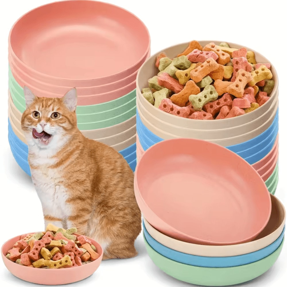 4Piece Wide Shallow Cat Bowl Set NonSlip Feeding Dishes For Cats Kittens 0