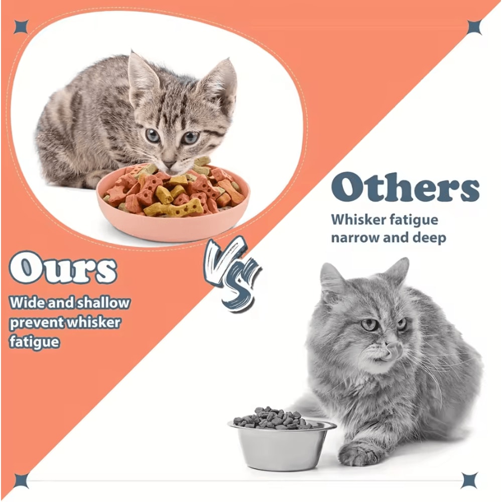 4Piece Wide Shallow Cat Bowl Set NonSlip Feeding Dishes For Cats Kittens 3