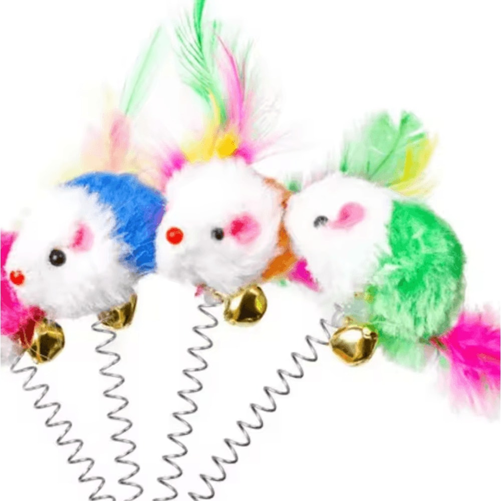 Spring Mouse Feather Cat Toy Interactive Suction Cup Teaser For Active Cats 0