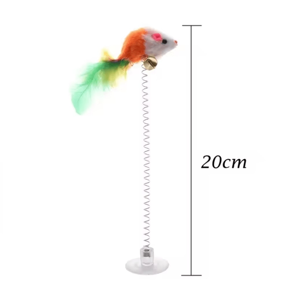 Spring Mouse Feather Cat Toy Interactive Suction Cup Teaser For Active Cats 1