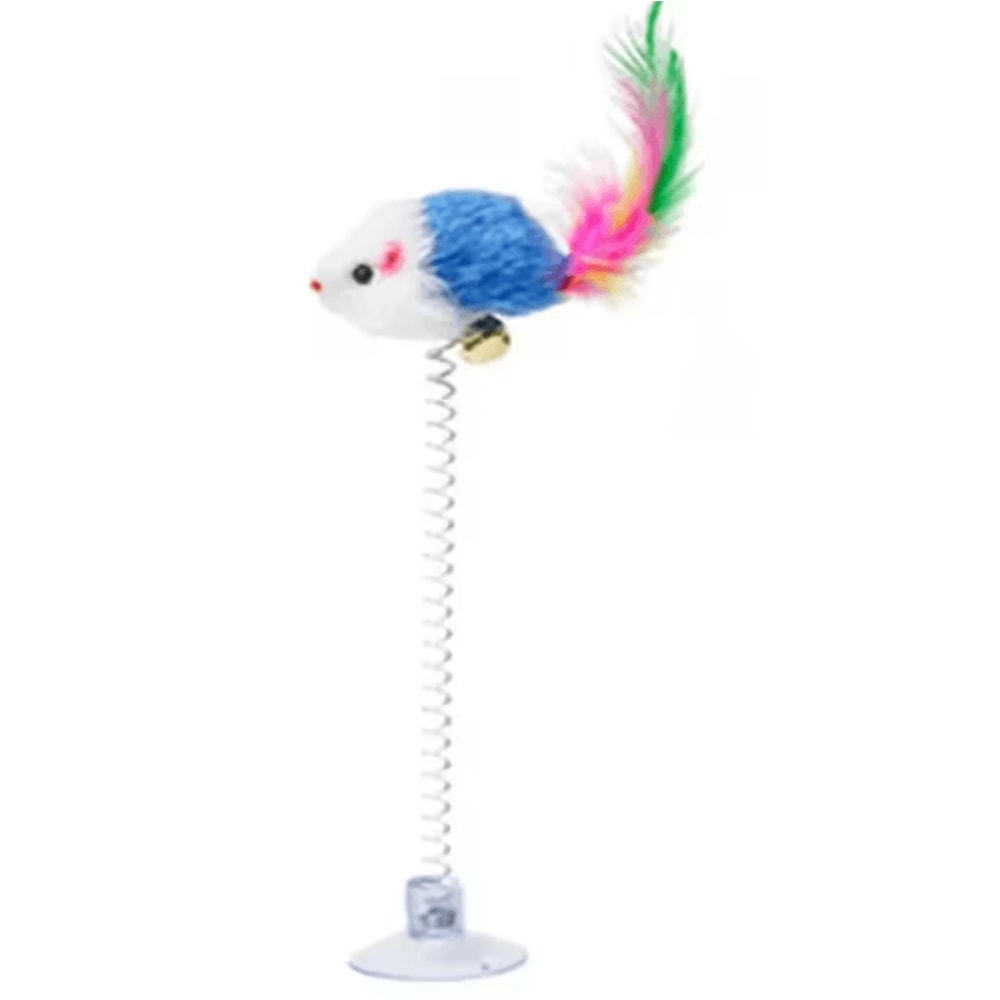 Spring Mouse Feather Cat Toy Interactive Suction Cup Teaser For Active Cats 2