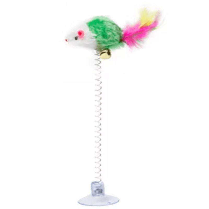 Spring Mouse Feather Cat Toy Interactive Suction Cup Teaser For Active Cats 3