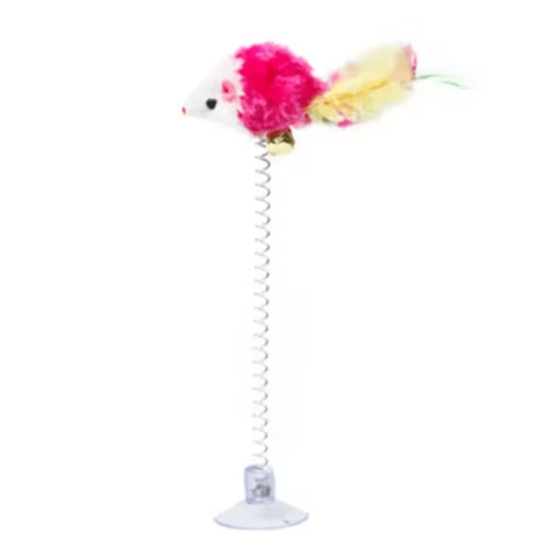 Spring Mouse Feather Cat Toy Interactive Suction Cup Teaser For Active Cats 4
