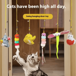 feather bell elastic cat teaser toy – interactive hanging wand toy for cats & kittens