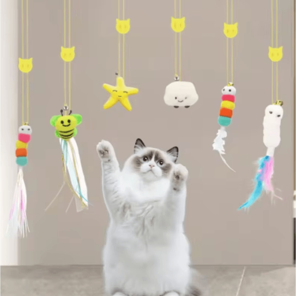 Feather Bell Elastic Cat Teaser Toy Interactive Hanging Wand Toy For Cats Kittens 1