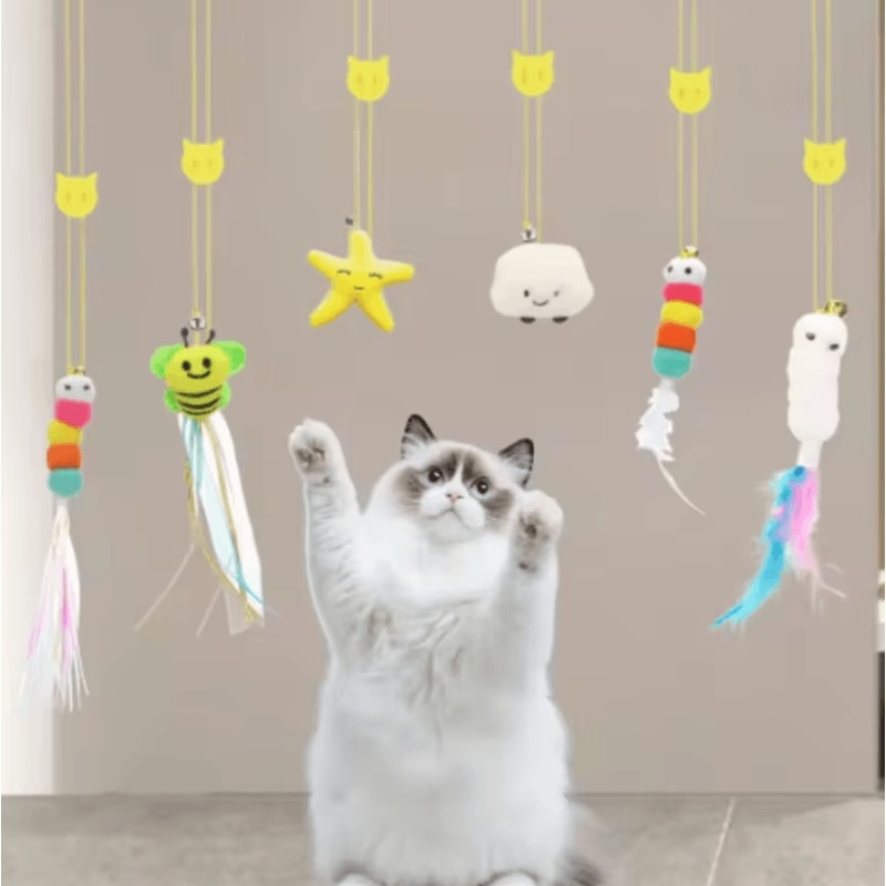Feather Bell Elastic Cat Teaser Toy Interactive Hanging Wand Toy For Cats Kittens 1