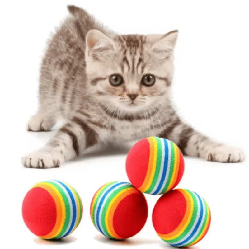 Rainbow EVA Rattle Ball Toy Interactive Chew Play Ball For Cats Dogs 1