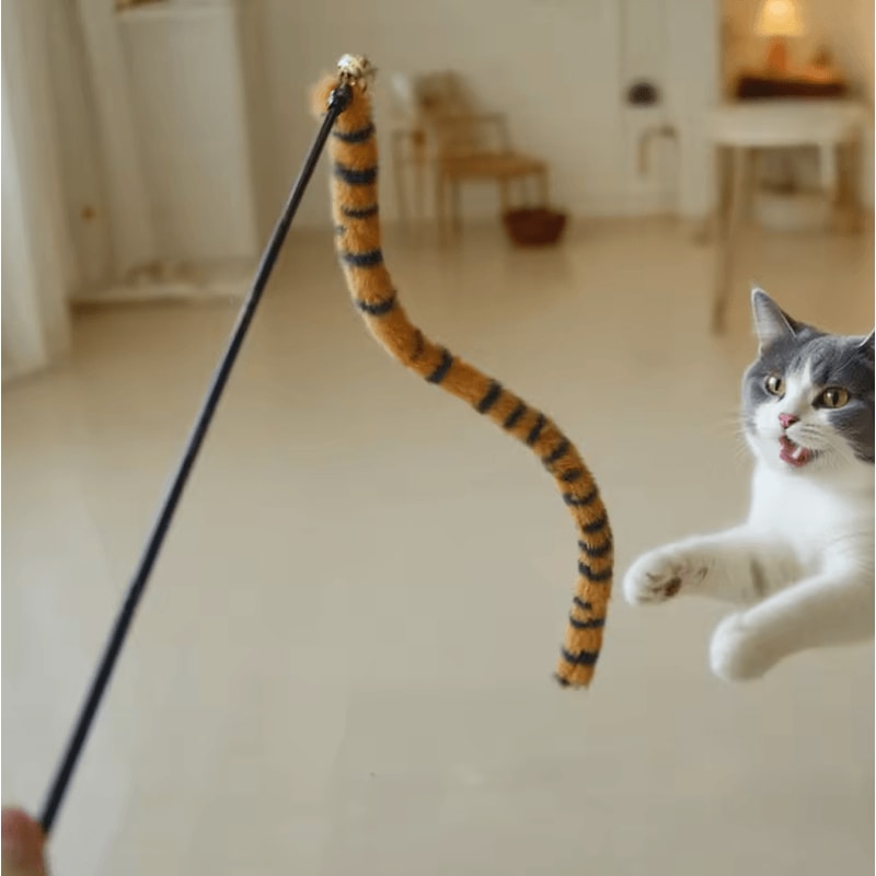 Worm Tail Bell Cat Teaser Wand Interactive Plush Hunting Toy For Cats Kittens 0