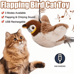rechargeable flapping bird cat toy – touch-activated chirping plush toy with catnip