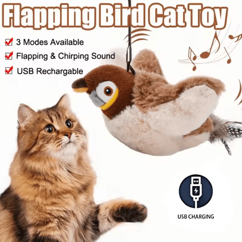 Rechargeable Flapping Bird Cat Toy TouchActivated Chirping Plush Toy With Catnip 0
