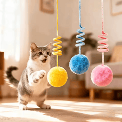 suction cup bunny fur ball cat toy – interactive spring teaser for self-play fun