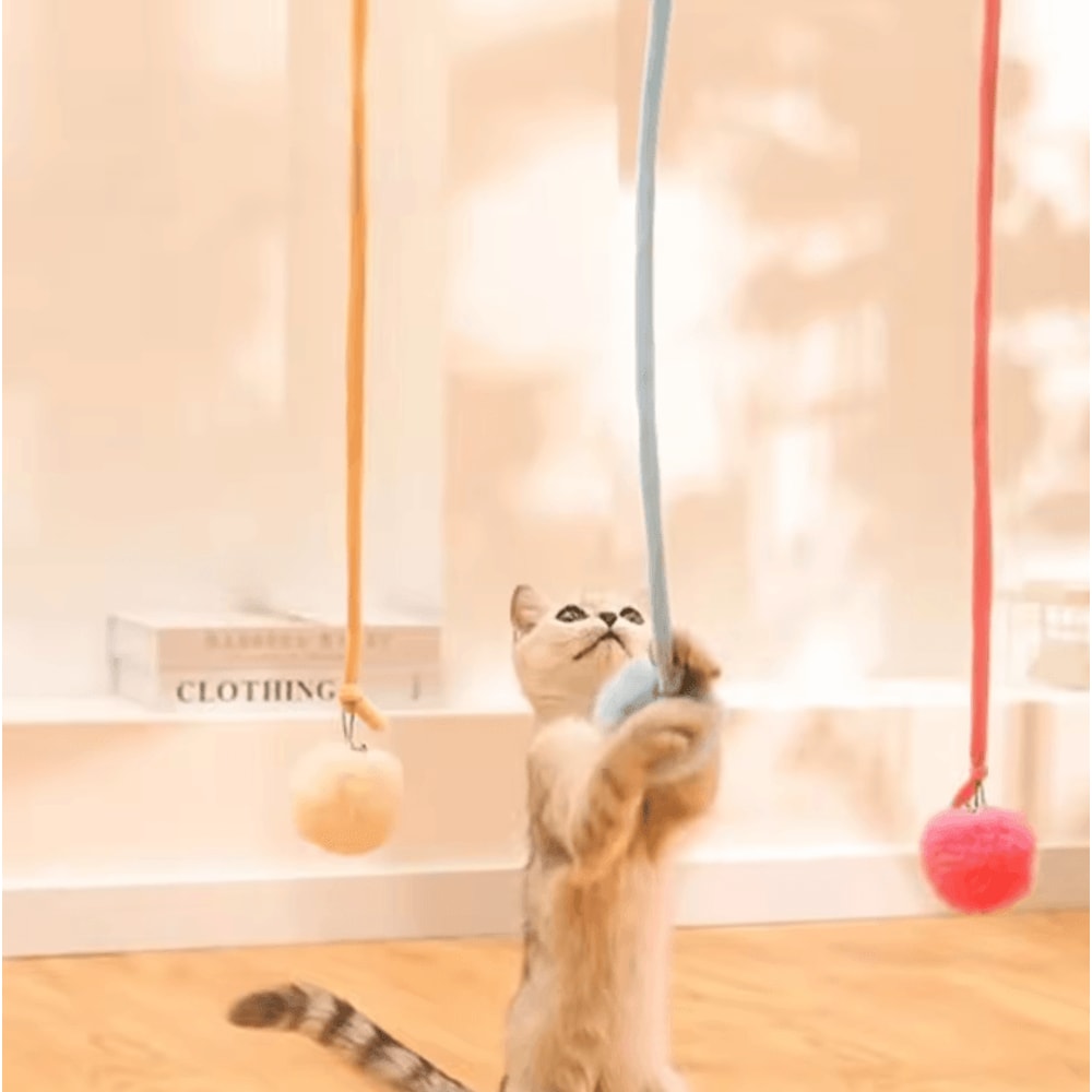 Suction Cup Bunny Fur Ball Cat Toy Interactive Spring Teaser For SelfPlay Fun 1