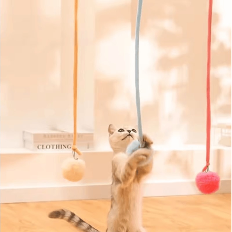 Suction Cup Bunny Fur Ball Cat Toy Interactive Spring Teaser For SelfPlay Fun 1