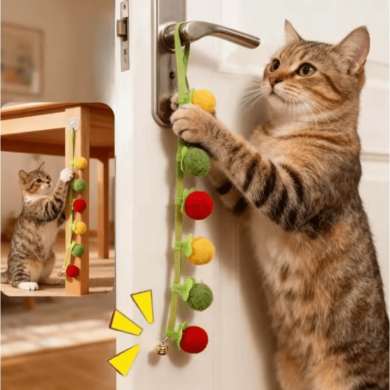 Felt Bell Cat Teaser Toy Interactive Hanging Toy For Curious Cats Kittens 0