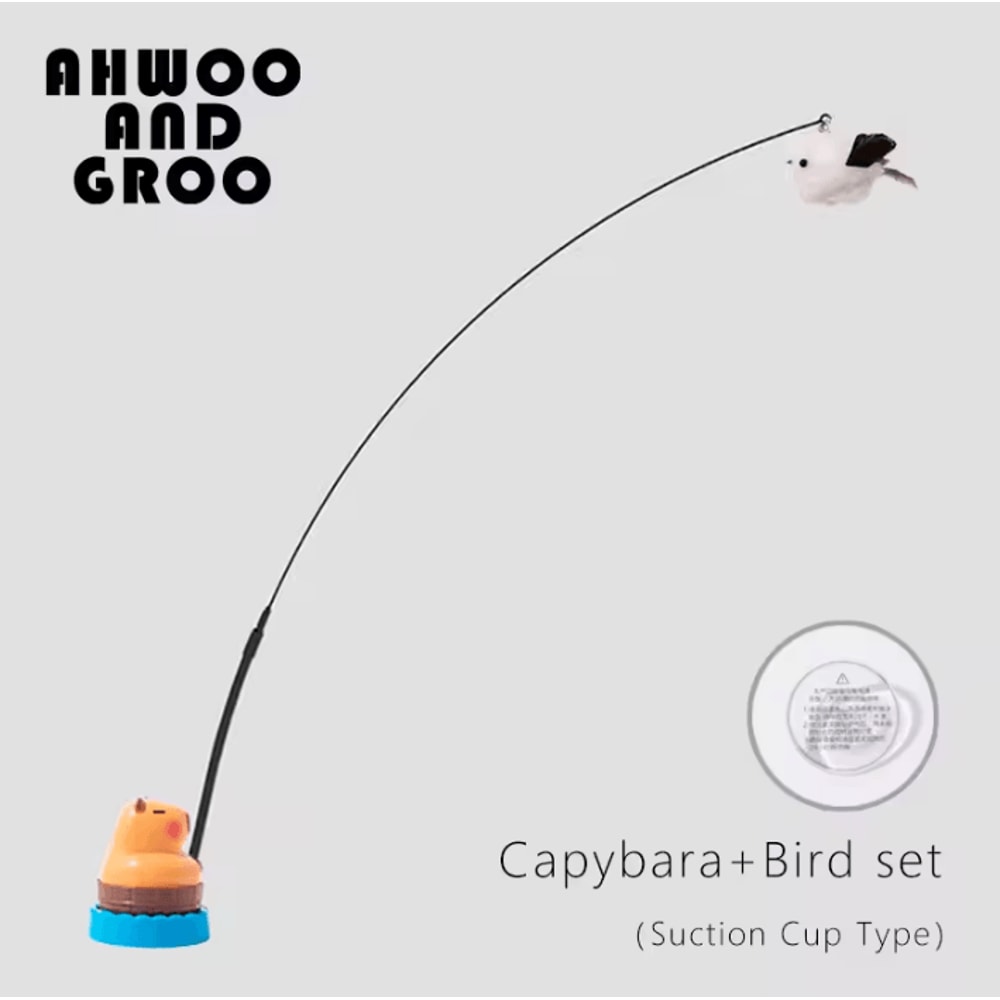 Capybara Bird Teaser Wand Toy Interactive Bell Cat Toy For Cats Kittens 6