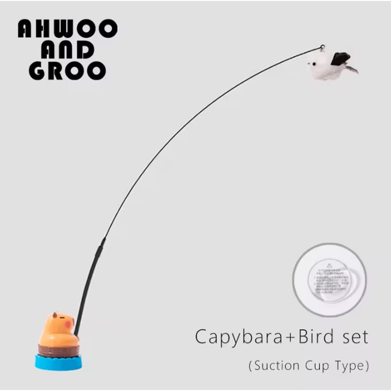 Capybara Bird Teaser Wand Toy Interactive Bell Cat Toy For Cats Kittens 6