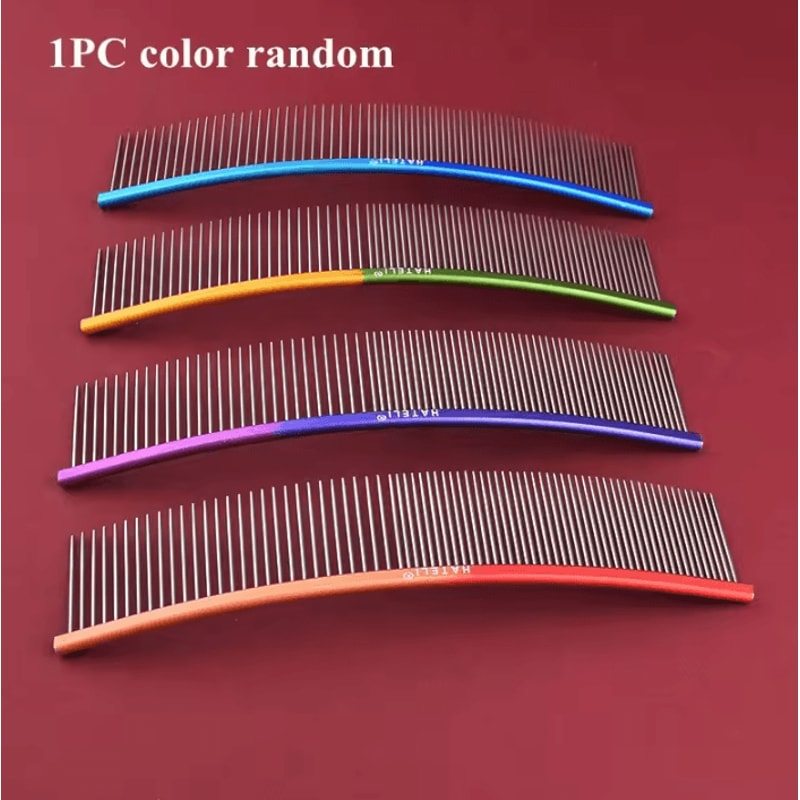 Rainbow Curved Pet Grooming Comb Stainless Steel Deshedding Detangling Comb For Cats Dogs 7