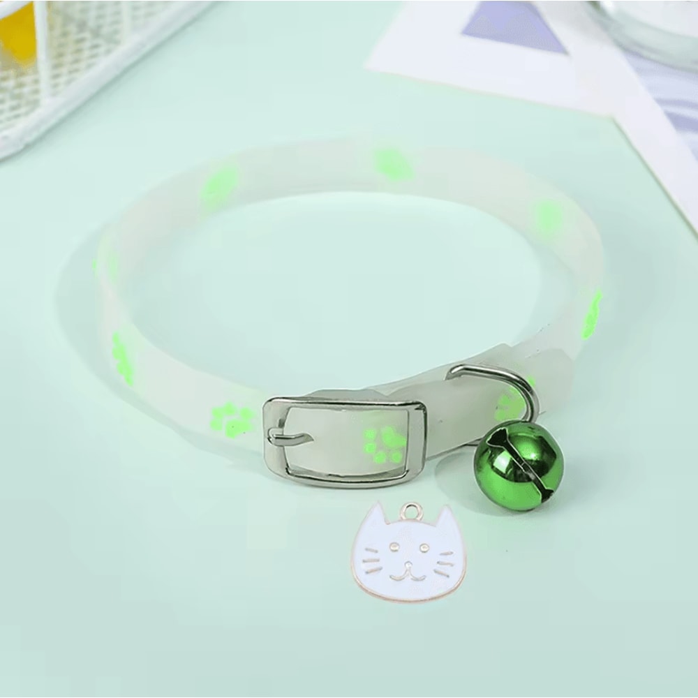 GlowintheDark Paw Print Cat Collar With Bell Safety Buckle 3