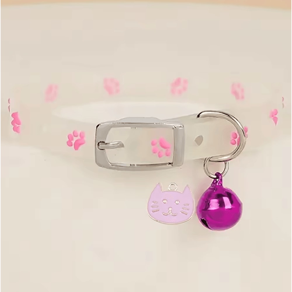GlowintheDark Paw Print Cat Collar With Bell Safety Buckle 6