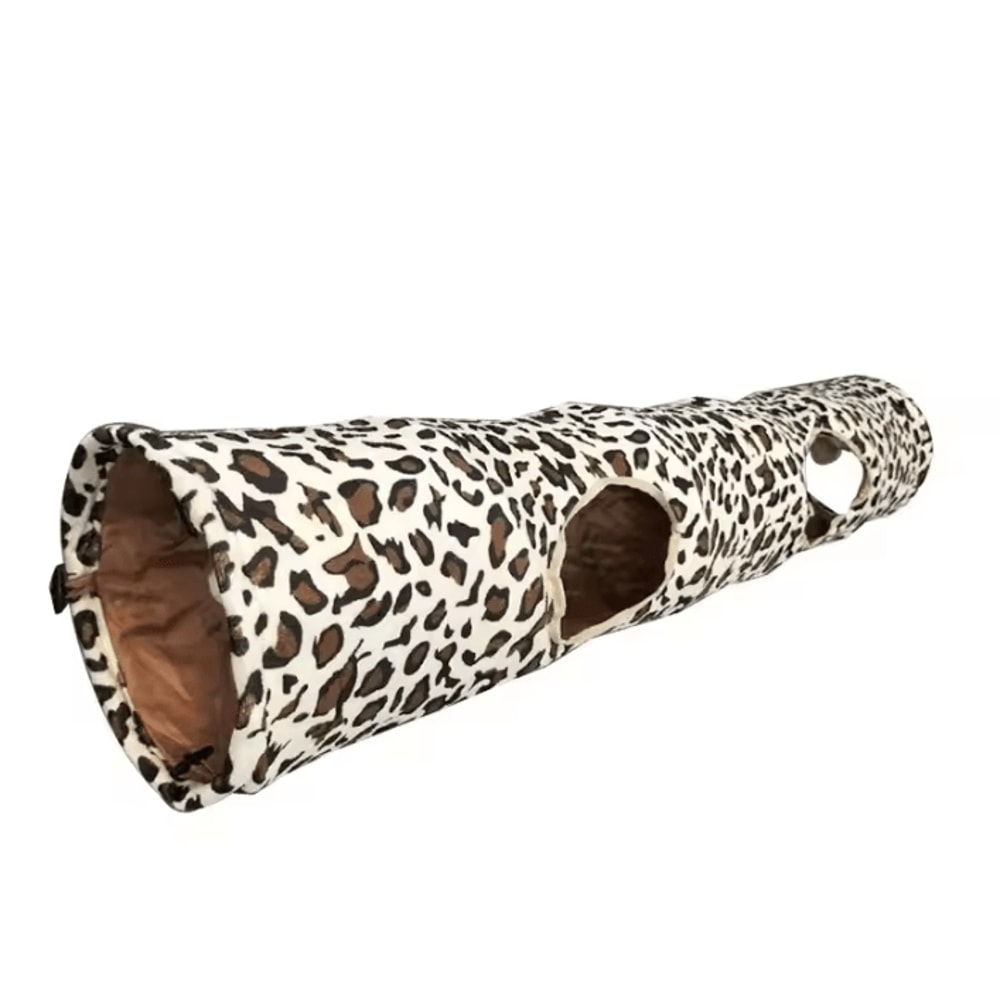 Leopard Print Crinkle Cat Tunnel Toy Collapsible 2Way Play Tunnel 0