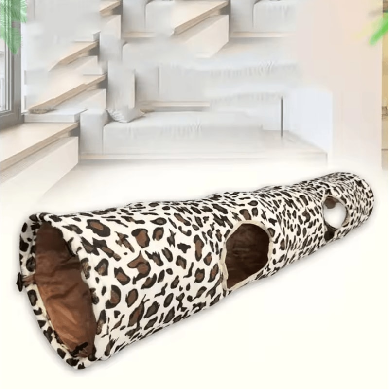 Leopard Print Crinkle Cat Tunnel Toy Collapsible 2Way Play Tunnel 2