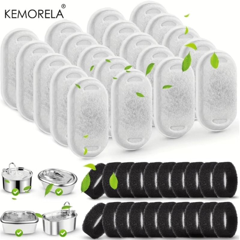 20PCS Activated Carbon Pet Water Fountain Filters With 20 Replacement Sponges 0