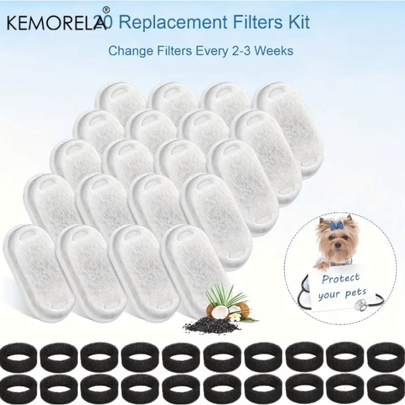 20PCS Activated Carbon Pet Water Fountain Filters With 20 Replacement Sponges 2