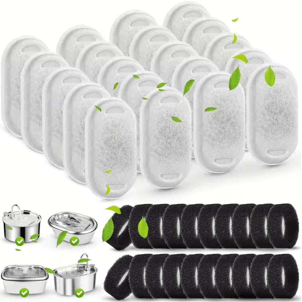 20PCS Activated Carbon Pet Water Fountain Filters With 20 Replacement Sponges 4